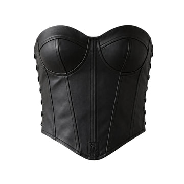 Genuine Leather Sweetheart Bustier Top - Multi Lace-Up Corset