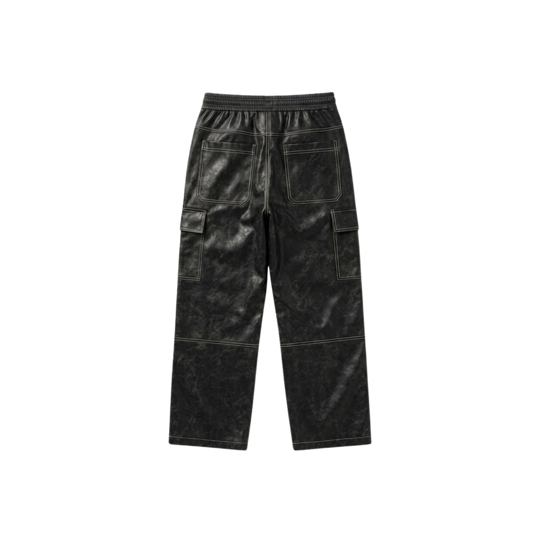 Men's Distressed Sheepskin Leather Cargo Pants — Relaxed Fit | Drawstring Waist | Monogram Detail | No Lining