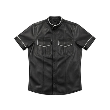 Noirline Black Sheepskin Leather Short-Sleeve Shirt