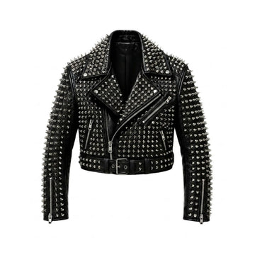 Vanguard Women’s Black Cowhide Studded Leather Biker Jacket