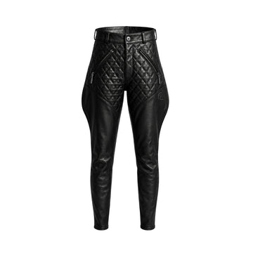Equestrian Quilt Skinny Men’s Black Sheepskin Leather Pants