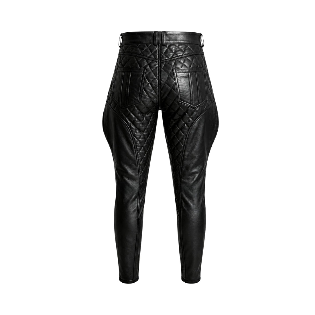 Equestrian Quilt Skinny Men’s Black Sheepskin Leather Pants
