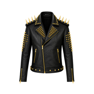 Aurum Spike Men’s Black Cowhide Leather Biker Jacket