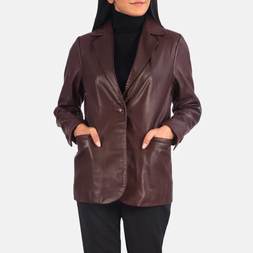 Norma Women's Maroon Leather Blazer