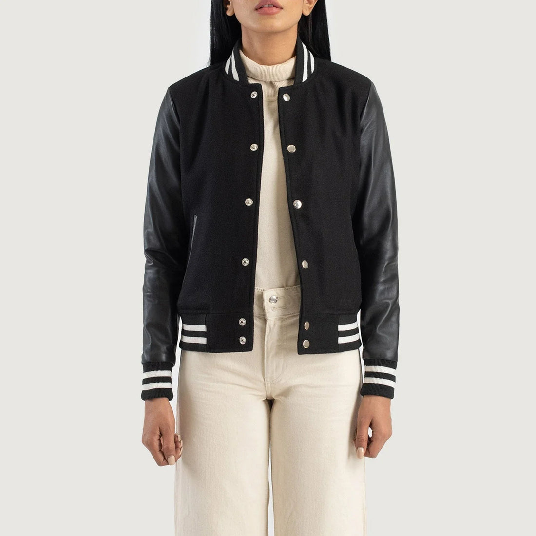 Savant Women's Black Hybrid Varsity Jacket