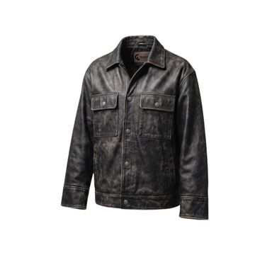 THE ARCHIVE // Distressed Sheepskin Leather Overshirt for Men's