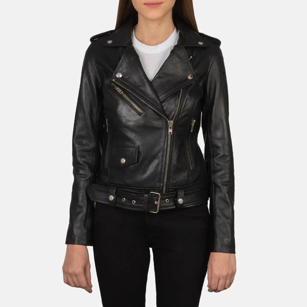Alison Black women Leather Biker Jacket
