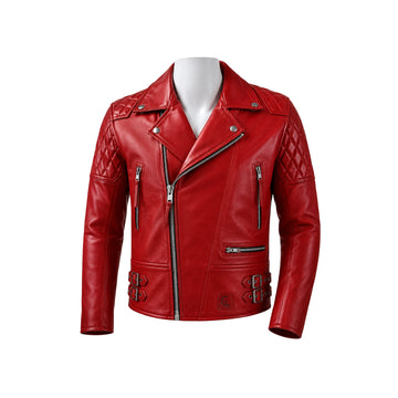 Crimson Rebel Men’s Red Quilted Leather Biker Jacket