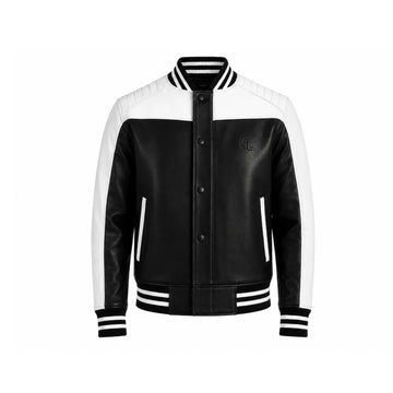 CL Apex Men’s Black & White Sheepskin Leather Varsity Jacket