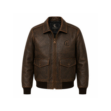 Midnight Gambler Men’s Dark Brown Sheepskin Leather Bomber Jacket