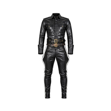 Cielo Noir Vanguard Men’s Black Sheepskin Leather Moto Suit