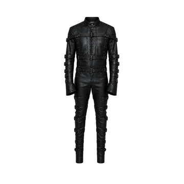 Phantom Reign Men’s Black Bondage-Inspired Leather Suit