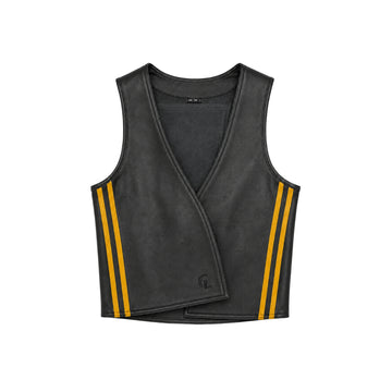Noirline Men’s Black Sheepskin Leather Cropped Vest – Stripe Edition